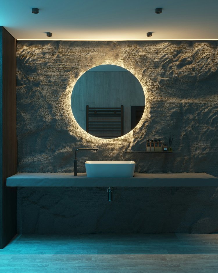 Spa-like bathroom with dimmable LED feature lighting