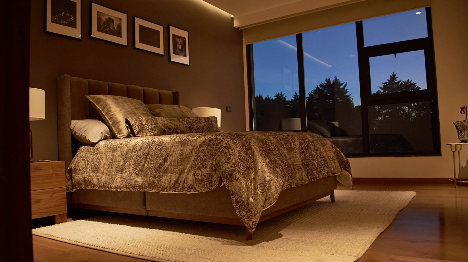 Bedroom headboard with concealed LED glow, shown as it looks in daylight