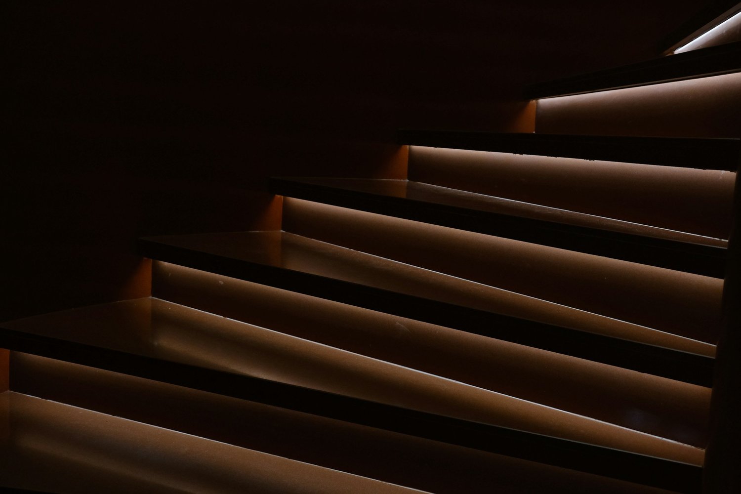 Floating stairs with step-edge LED lighting